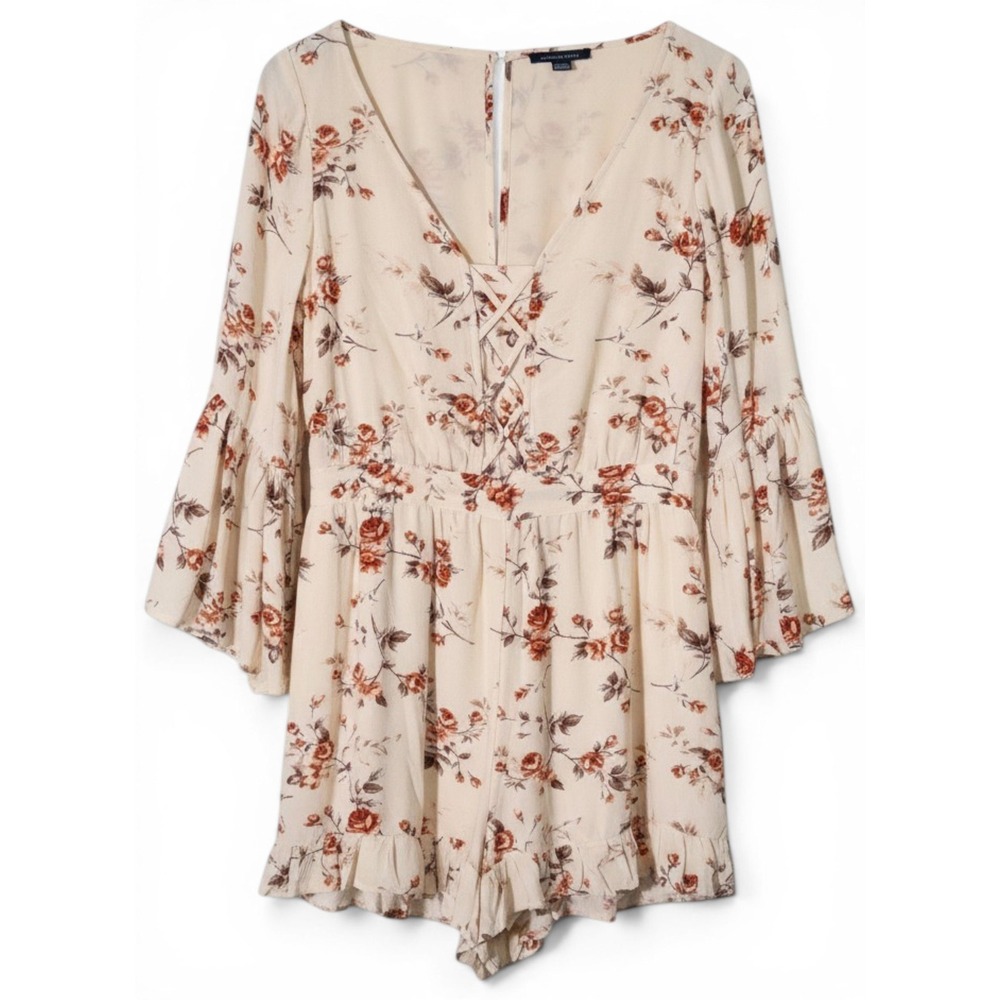 American Eagle Floral Romper Womens M Romantic Boho Cottagecore Festival Roses